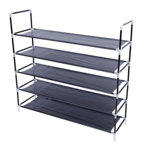 5 Tiers Non-woven Fabric Shoe Rack with Handle Black