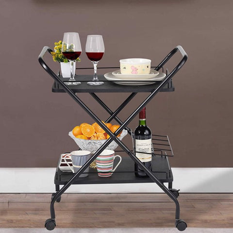 Rolling Utility Service Cart with Wheels and Wine Rack