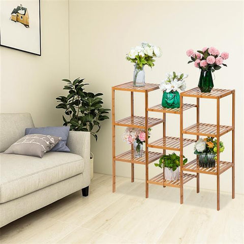 Bamboo Flower Plant Pot Display Shelf (37.7 x 35.4 x 12)