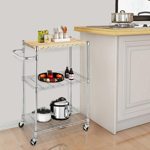 🔥 Hot Deal - Kitchen Bakers Rack and Microwave Cart, Wood & Chrome 🔥