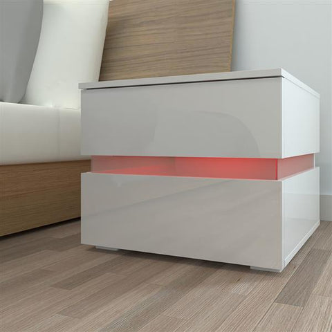 LED Double Side White Cabinet Bedside Table