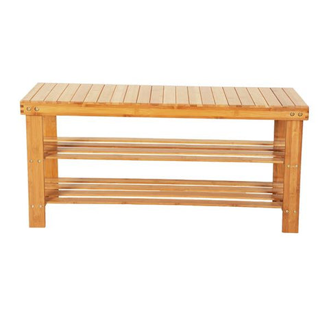 Bamboo Stool Shoe Rack Bench Storage - Wood Color