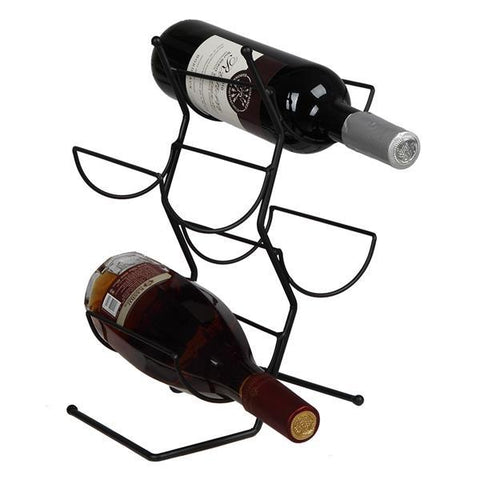 Black 4 Bottle Metal Wine Rack for Tabletop or Countertop