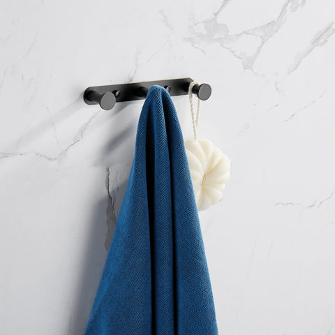 Towel Hook Matte Black Stainless Steel Towel Robe Coat Rack Rows of Three Hooks