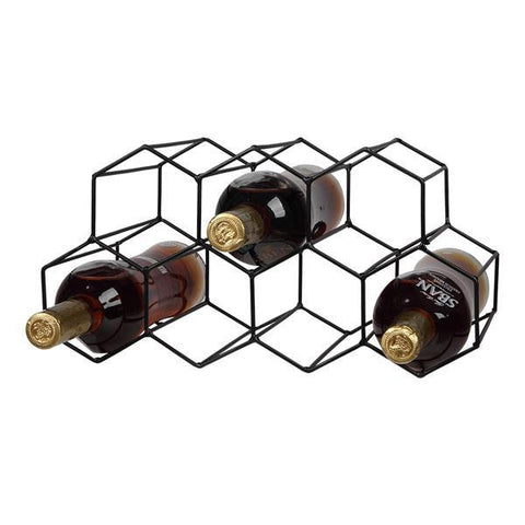 Black 9 Bottle Metal Wine Rack for Tabletop or Countertop
