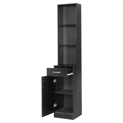 One Door High Bathroom Cabinet with 1 Drawer and 3 Compartments - Black