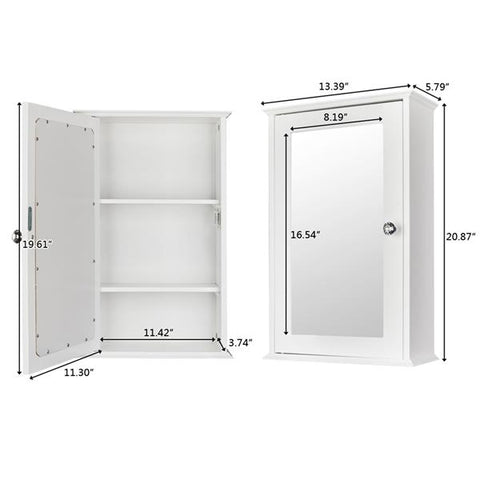 Bathroom Wall Mounted Cabinet Shelf With Door and Mirror White
