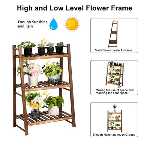 3 Layers Succulent Indoor Outdoor Multifunctional Carbonized Wood Plant Rack