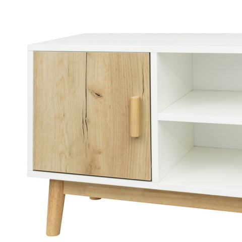 TV Stand Mid-Century Wood Modern - Adjustable Storage Cabinet, White & Oak