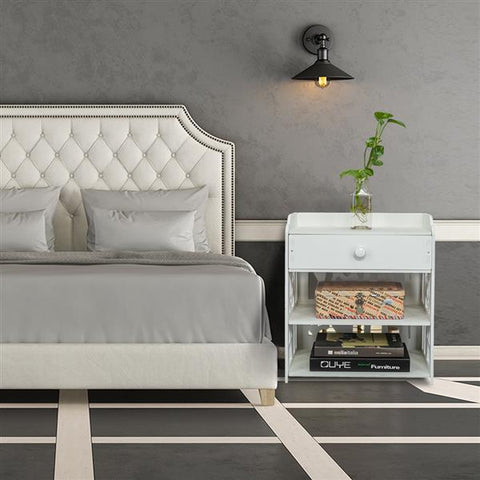 Wooden Bed Side End Table Nightstand Bedroom Drawer & Bottom Shelf White