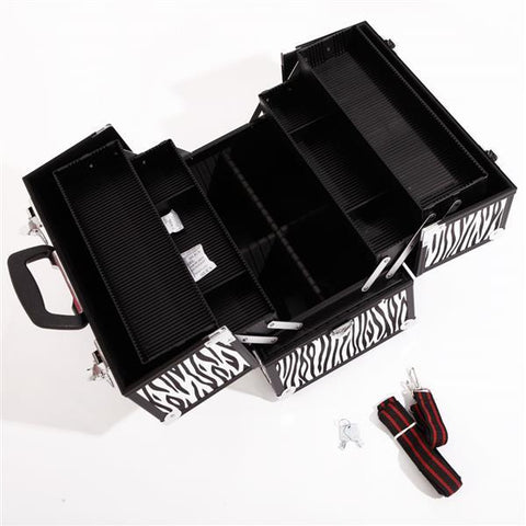 Aluminum Alloy Makeup Train Case Jewelry Box Organizer, White Zebra Stripe
