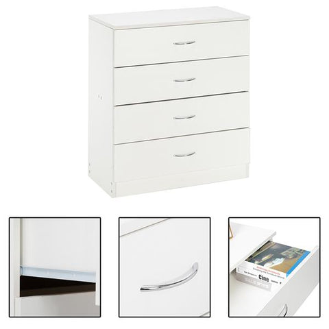 4-Drawer Dresser White, MDF Wood Simple