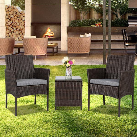 3pcs Wicker Rattan Outdoor Patio Furniture Set Sofa Cushion w/ Table