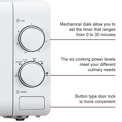 20L Conventional Microwave Oven Mechanical Knob Button Door Switch - White