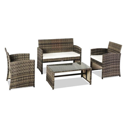 4pcs Wide Rattan Double Contiguous Patio Furniture Outdoor Sofa Set Wicker