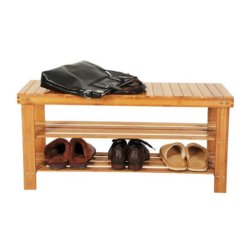 Bamboo Stool Shoe Rack Bench Storage - Wood Color