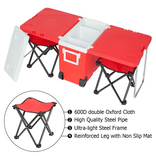 Picnic Rolling Cooler With 2 Foldable Stools