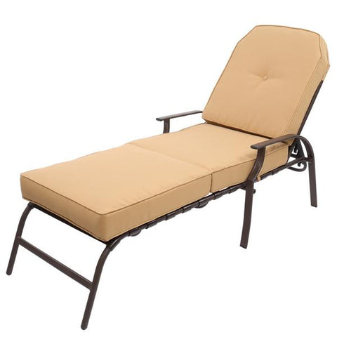 Outdoor Patio Adjustable Steel Lounge Chair Chaise Bed Recliner Cushion Beige