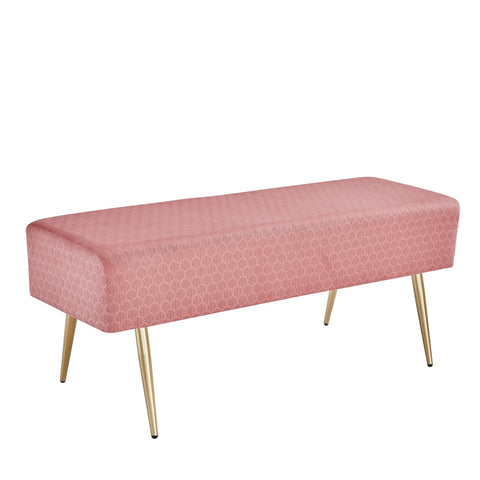 45.7 Inches Velvet Ottoman Rectangular Bench Footstool, Bed End Bench with Golden Metal Legs and Non-Slip Foot Pads for Living Room Bedroom Entryway ?Pink?