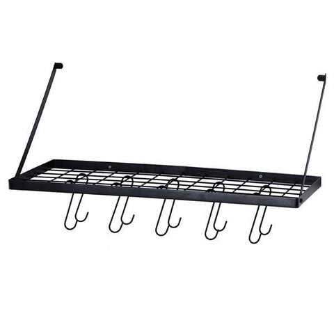 Wall Mount Pot Rack Kitchen Cookware Hanging Organizer with 15 Hooks