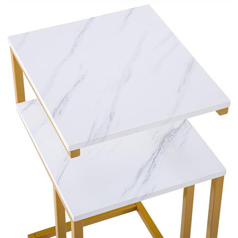 Side Table, C-Type with Double-Layer Gold Marble Sticker
