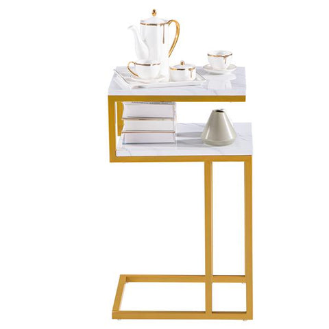 Side Table, C-Type with Double-Layer Gold Marble Sticker