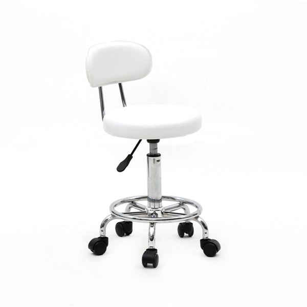 Round Shape Adjustable Salon Stool with Back and Line, White