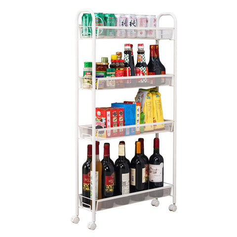 Rolling Four Layers Removable Storage Cart With Wheels Ivory White