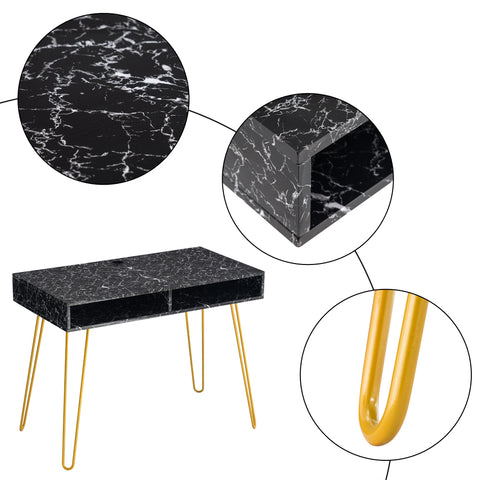 [103 x 55 x 80]cm Marble Iron Foot Computer Table Black