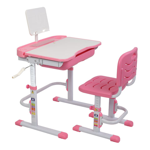 80Cm Hand-Operated Lifting Table Top Can Tilt Children's Study Table And Chair Pink(With Reading Frame   Without Lamp)