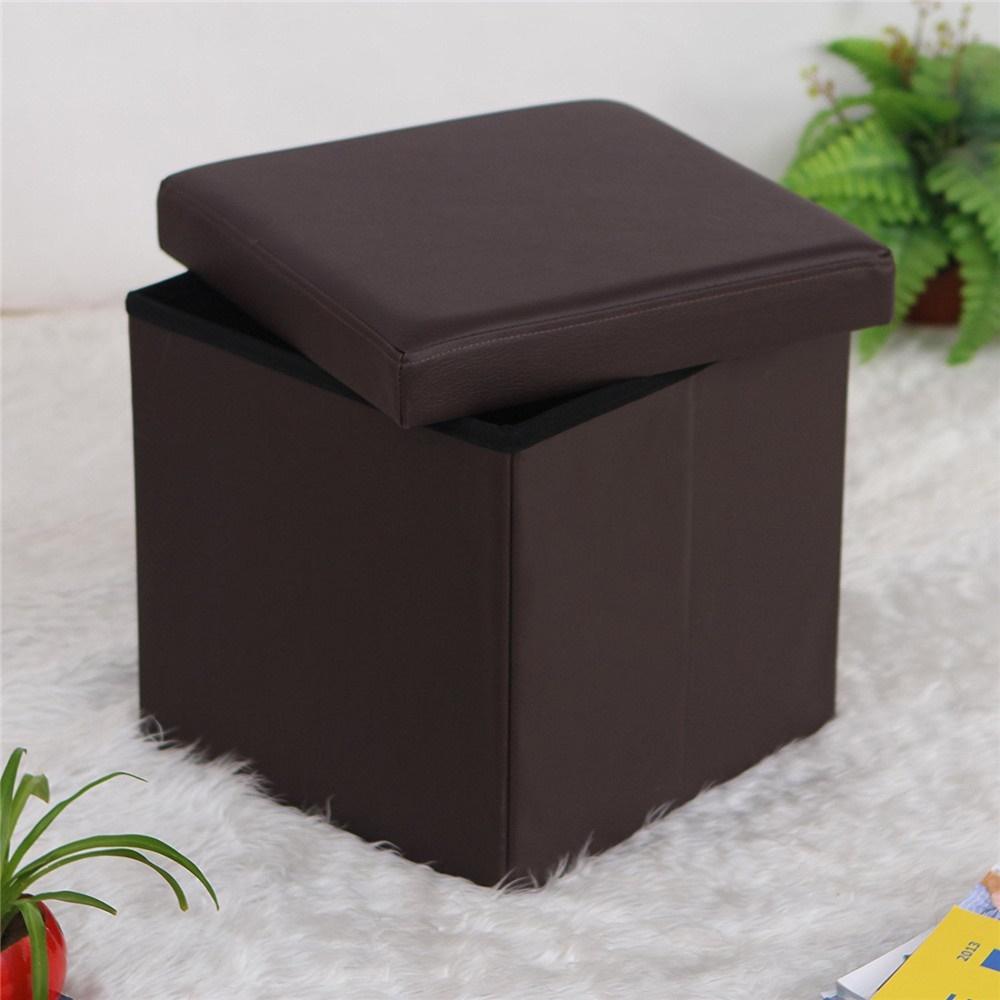 [FCH] PU Leather Smooth Footstool Brown (15 x 15 x 15)