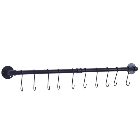 Pot Bar Rack Wall Mounted Detachable Pans Hanging Rail Kitchen Lids Utensils Hanger with 14 S Hooks Black