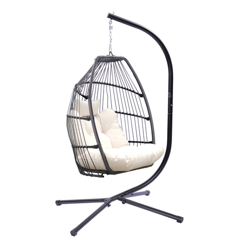Outdoor Patio Hanging Egg Chair, Light Beige