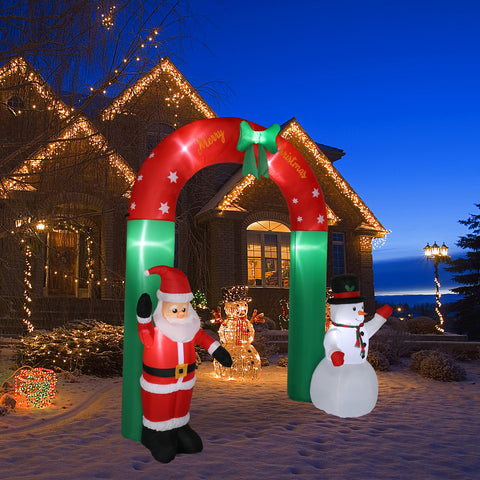 Christmas Inflatable 8ft Arch Decoration, Santa & Snowman, Lights
