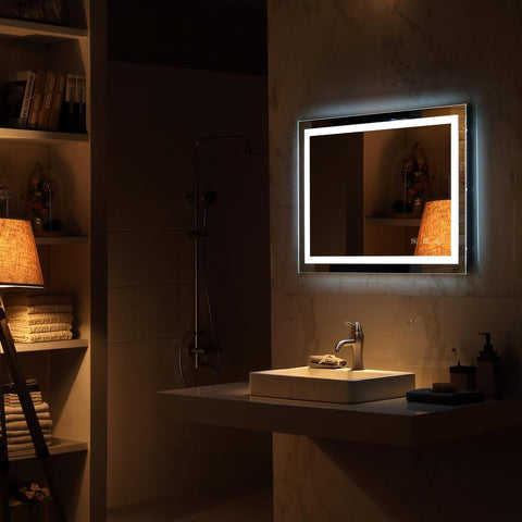 Square Touch LED Bathroom Mirror, Tricolor Dimming Lights-32*32
