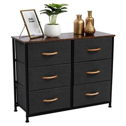 3-Tier Wide Dresser, Storage Unit with 6 Easy Pull Fabric Drawers, Metal Frame, and Wooden Tabletop, for Closet, Nursery, Hallway，Gray
