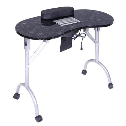 Portable Manicure Table Spa Salon Desk with Dust Collector Cushion Fan, Black