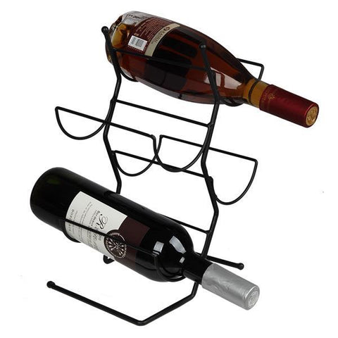 Black 4 Bottle Metal Wine Rack for Tabletop or Countertop