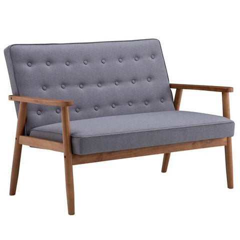 Retro Modern Simple Double Sofa Wood Legs Leisure Chair Light Gray Fabric