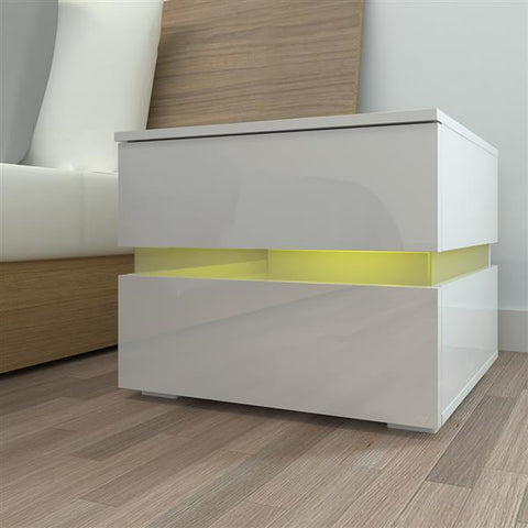 LED Double Side White Cabinet Bedside Table