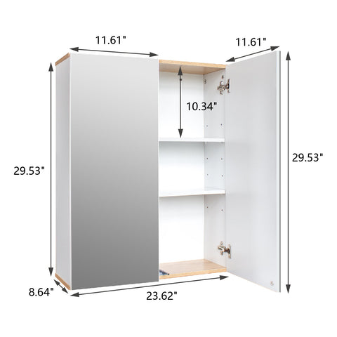 FCH MDF Painting Particle Board Double Mirror Door Bathroom Wall Cabinet White & Log Color