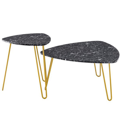 Set of 2 Marble Iron Foot Coffee Side Table