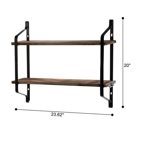 Wall Shelf with 2-Tiers Industrial Wood Storage, Floating Wall Mounted Shelves