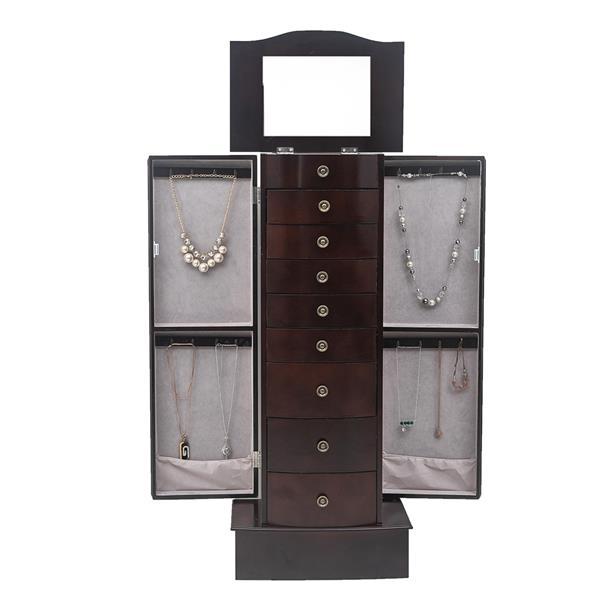 Jewelry Cabinet Box Storage Chest Necklace Wood Walnut Stand Organizer