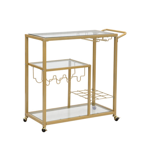 Golden Bar Cart with Wine Rack and Glass Holder, Wine Bar Cabinet with Storage