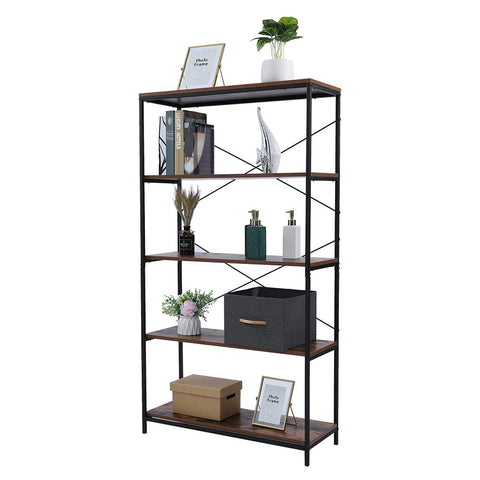 Bookshelf Industrial Style Metal and Wood Bookshelves, Open Wide Home Office Book Shelf