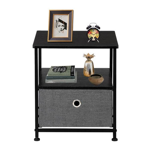Storage Dresser, Bedside Furniture & Accent End Table Chest For Home with Easy Pull Fabric Bins Grey
