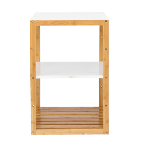 Three-Layer Bamboo Side Table Rectangular White Tabletop Natural Wood Table Legs