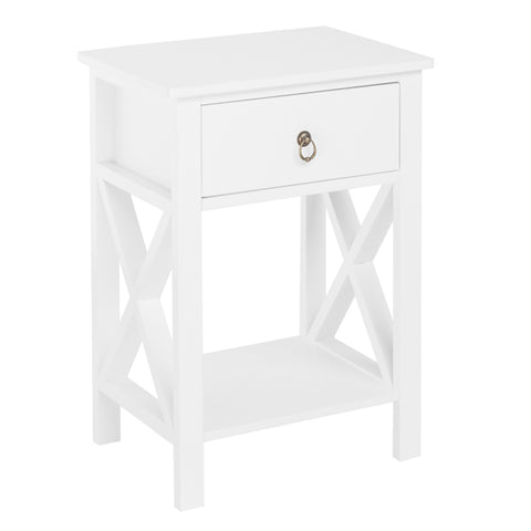 FCH Nightstand Modern End Table, Side Table with 1 Drawer and Storage Shelf, White