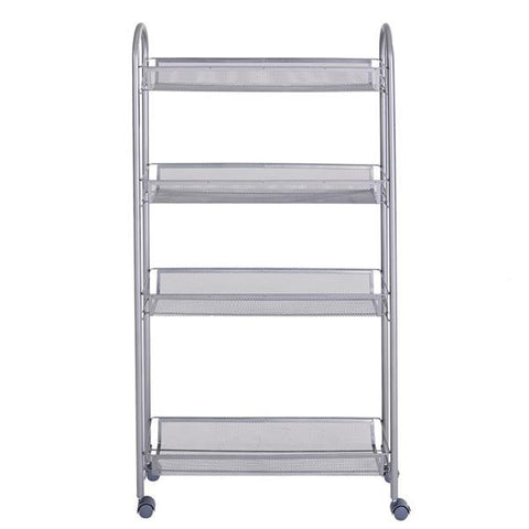 Honeycomb Mesh Style Four Layers Removable Storage Cart, Silver